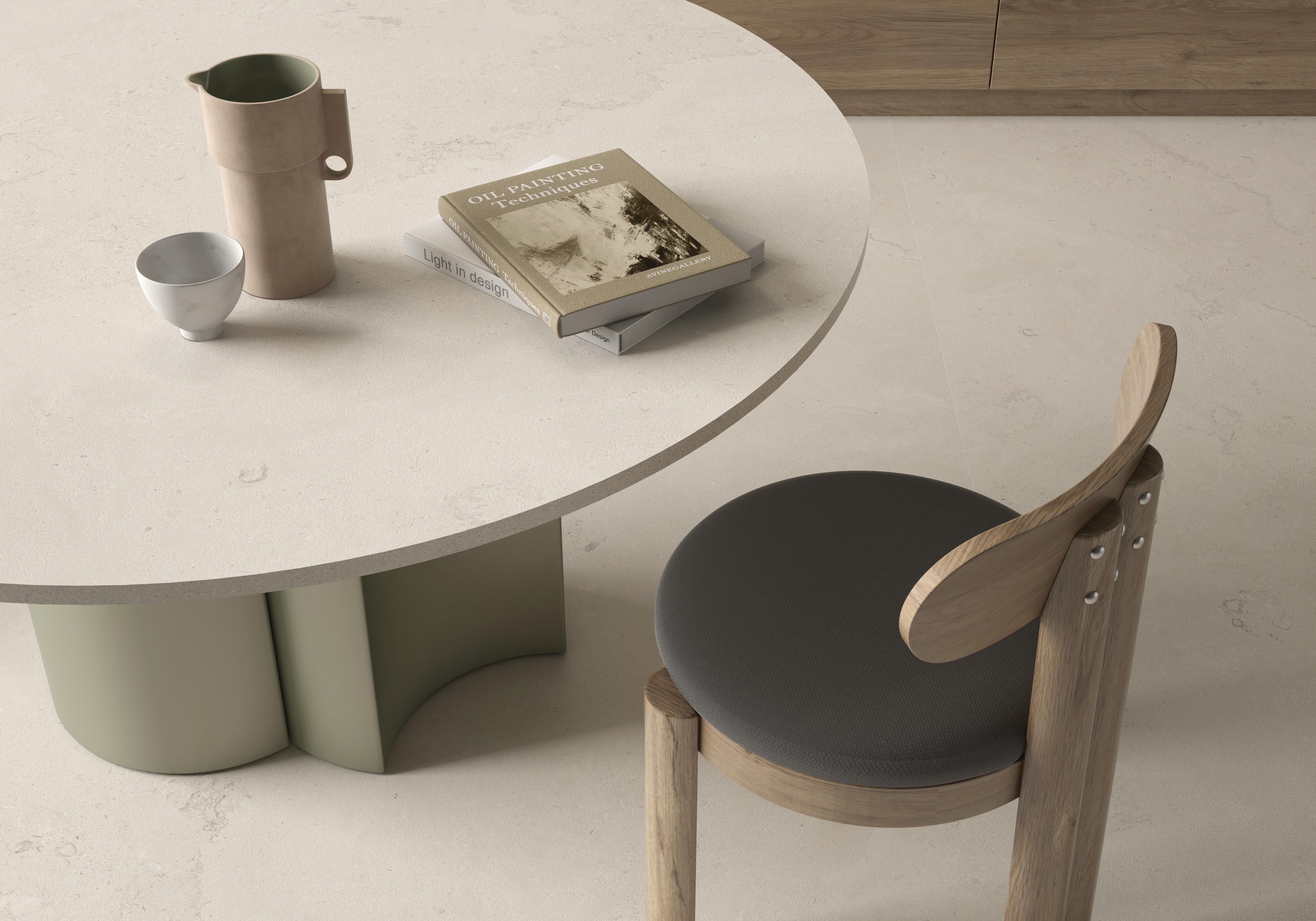 Plano detalle, mesa de piedra sinterizada